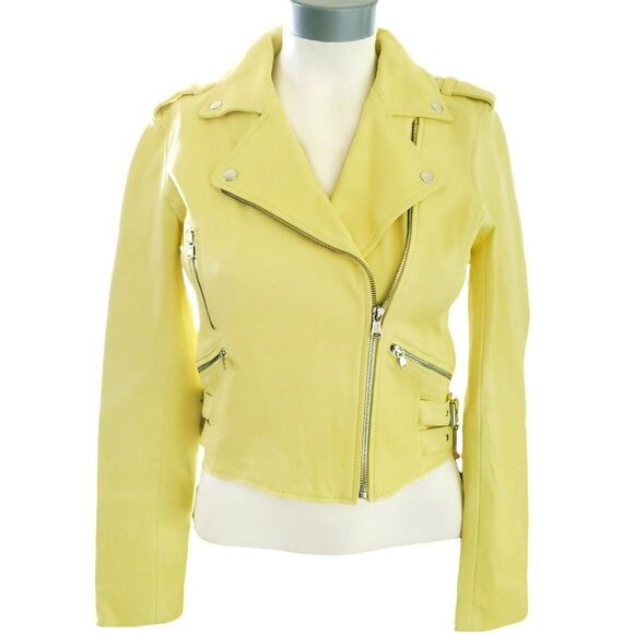 GENERATION LOVE Spencer lemon yellow leather classic biker moto jacket Sz XS NEW - Picture 1 of 12